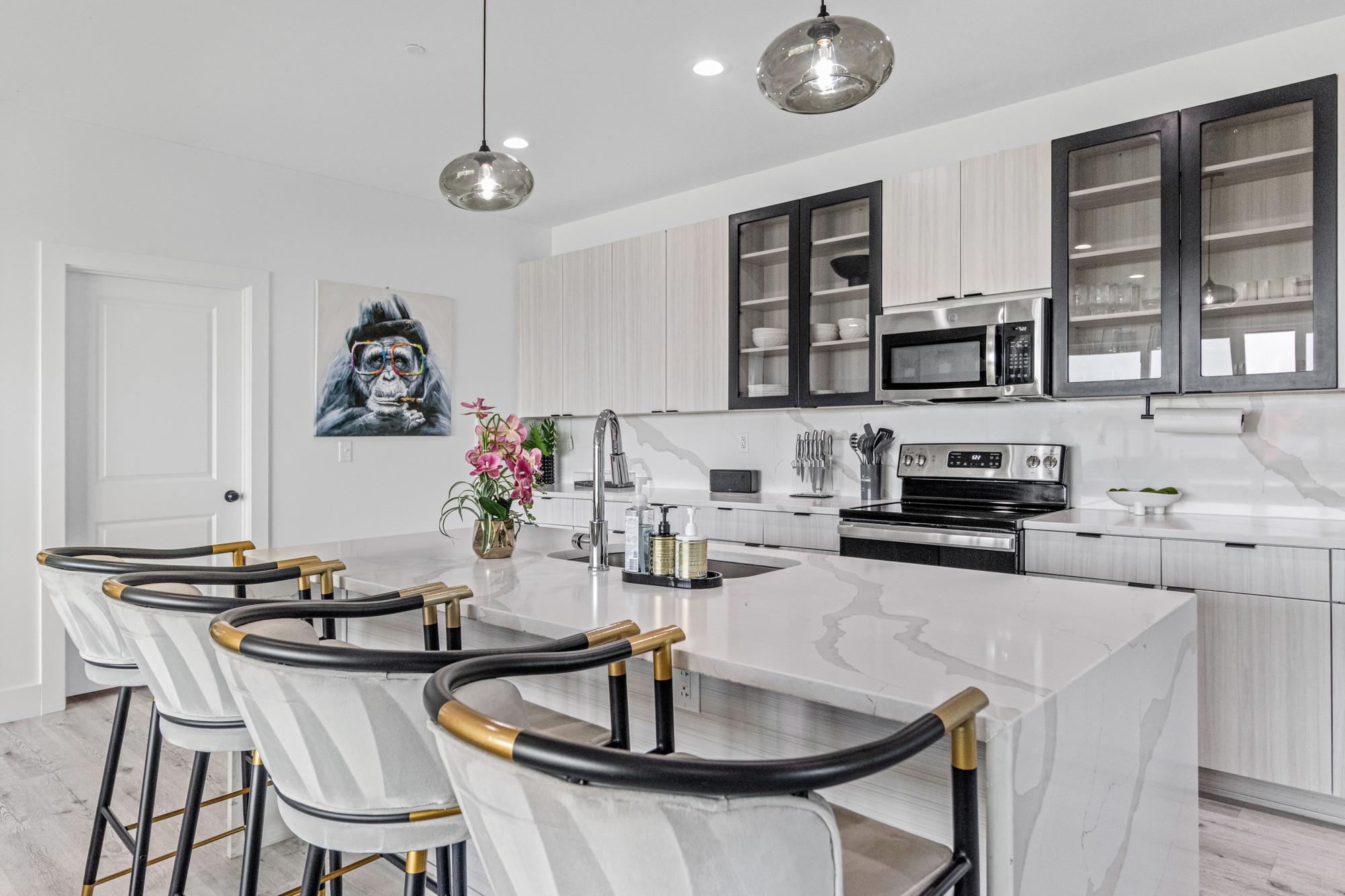 Bright kitchen and bar seating