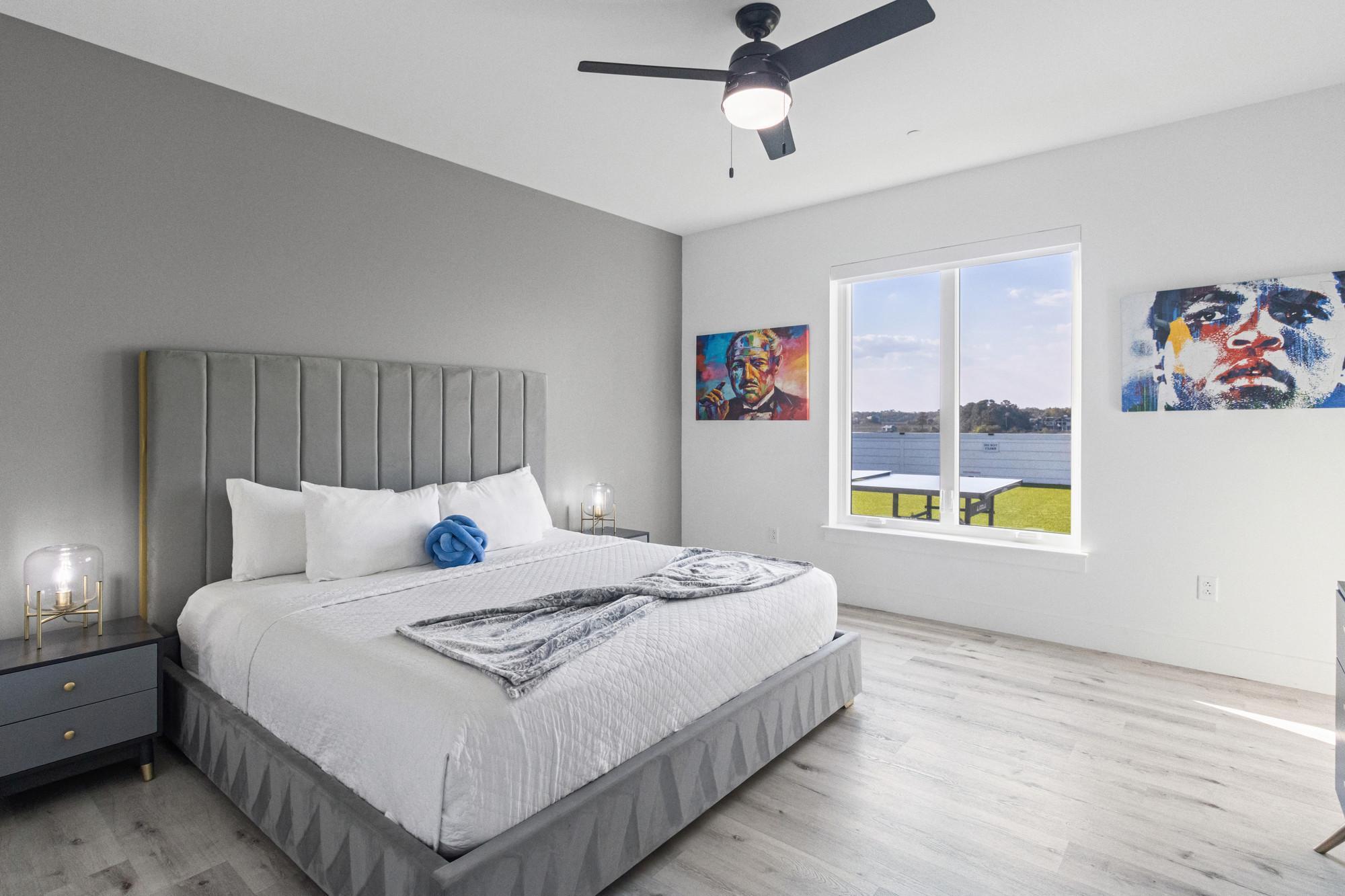 Guest bedroom with colorful art